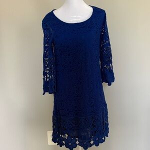 Blue Crochet Lace Shift Dress PM
